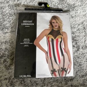 NWT Inspirit Circus Bodysuit Adult Costume Red White Black Size: Small / Medium